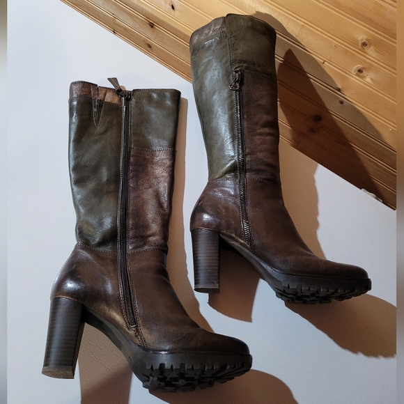 3 inch heel brown leather knee-high boots - Picture 6 of 15